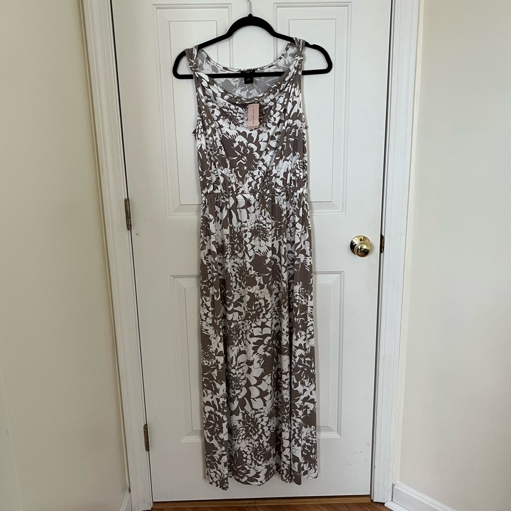 NWT Ann Taylor Taupe/White Midi Dress
